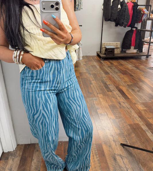 Zebra Print Wide Leg Jeans