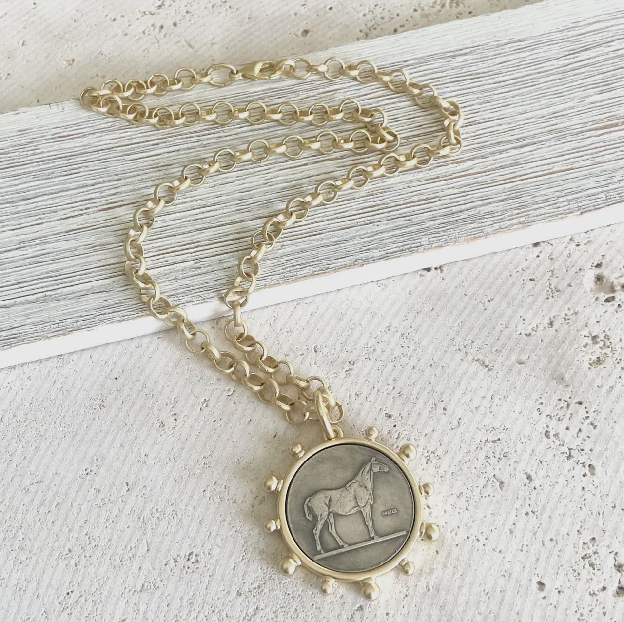 Matte Gold Horse Coin Necklace