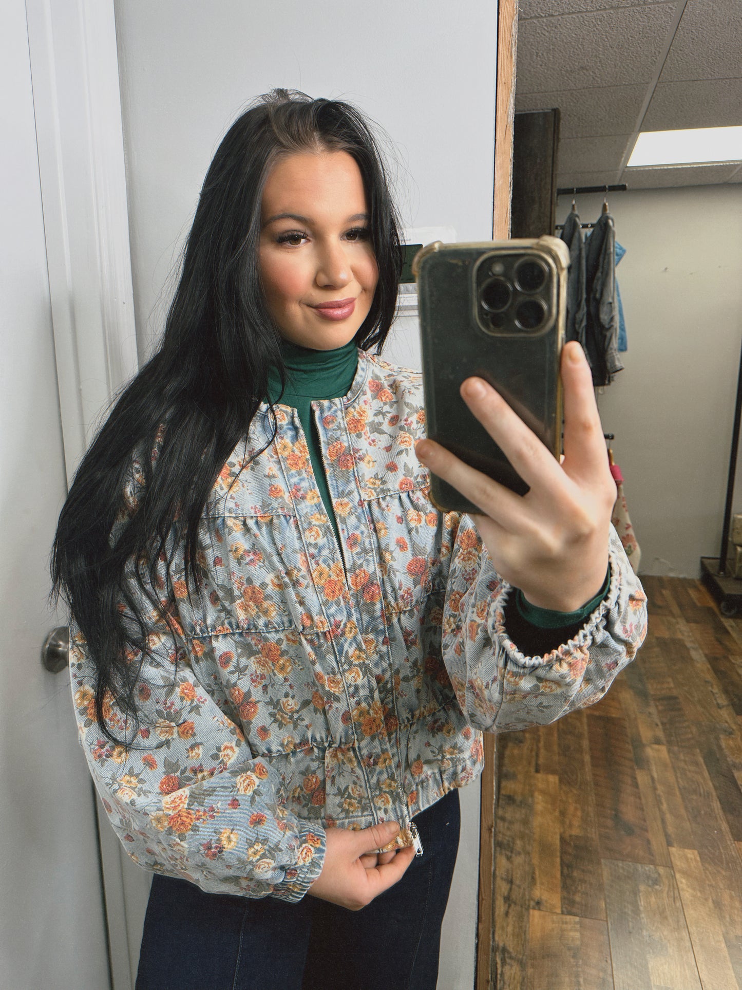 Vintage Floral Denim Tiered Jacket