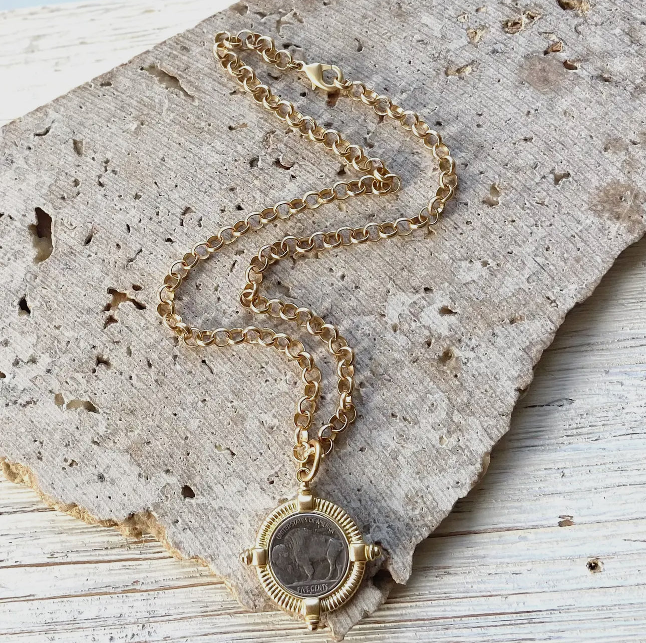Buffalo Coin Necklace Gold
