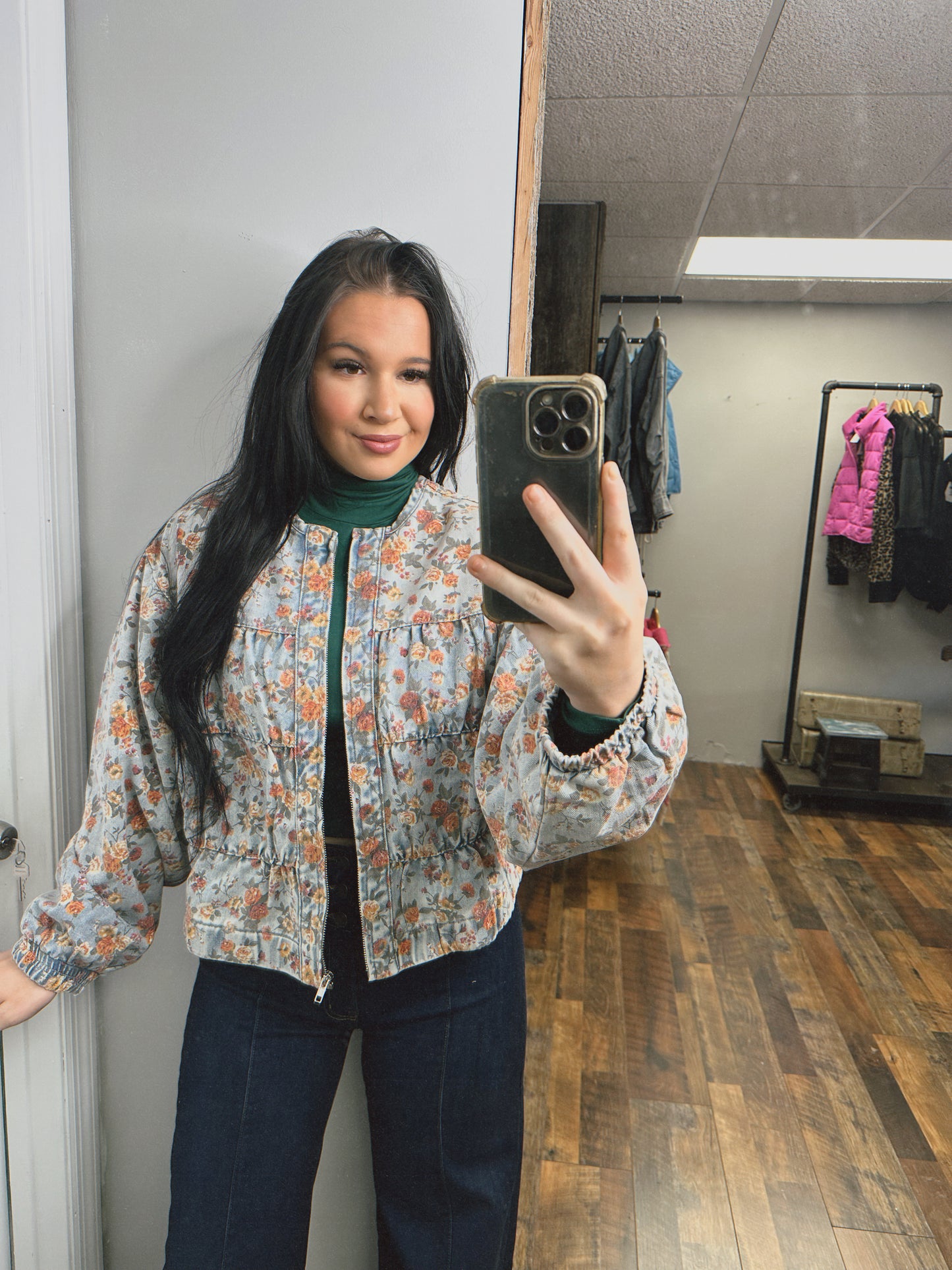 Vintage Floral Denim Tiered Jacket