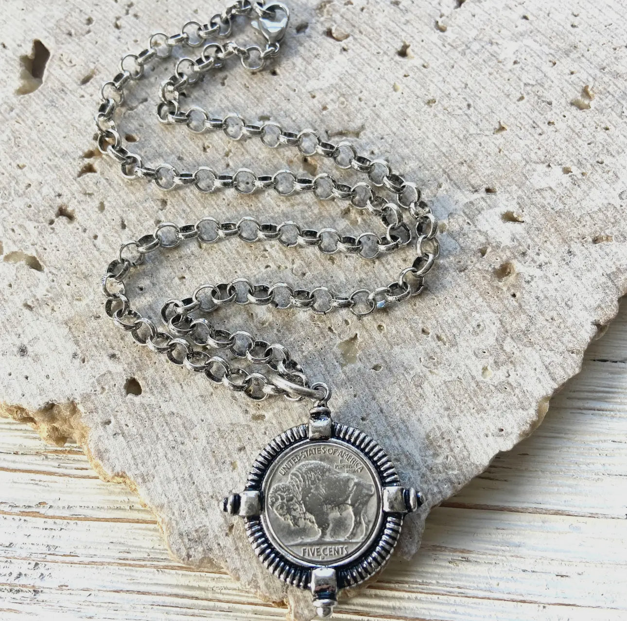 Buffalo Coin Necklace Silver